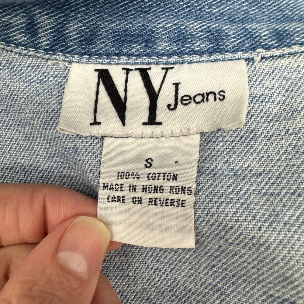 Vintage Denim Vest Sleeveless Jacket Small Blue Cotton NY Jeans Hong Kong Y2K - Picture 5 of 8
